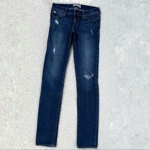 Abercrombie kids dark blue slightly distressed skinny jeans